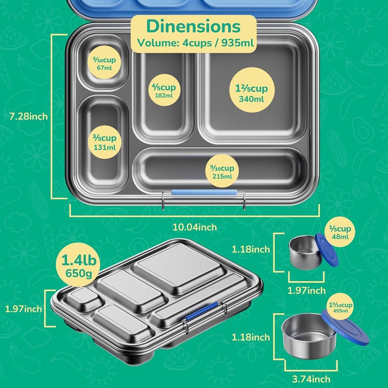 AOHEA Stainless Steel Bento Box Kids, Kids Metal Bento Lunch Box BPA Free Lunch Box Containers 304 Stainless Steel Bento Box for School and Office(Bule) - Image 4
